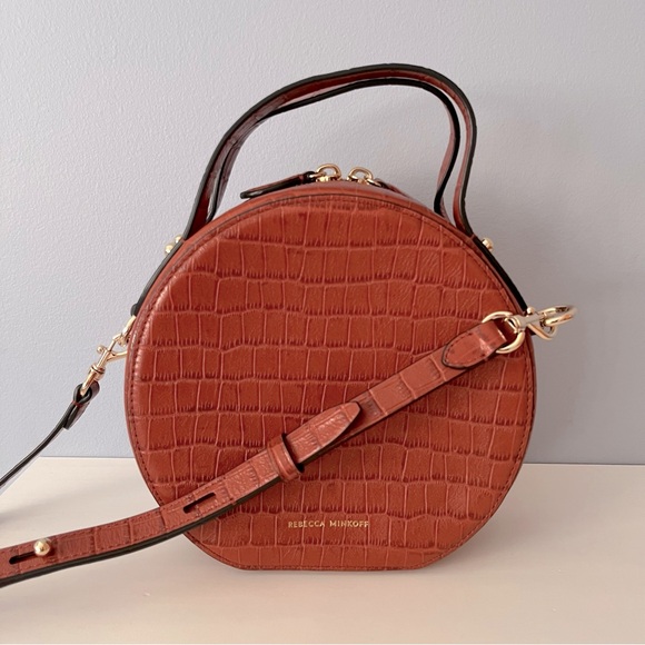 NEW! REBECCA MINKOFF Jody Croc Embossed Leather Crossbody Bag - Acorn Brown - Picture 1 of 12